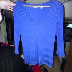 Boss Royal Blue Ribbed V-Neck Sweater